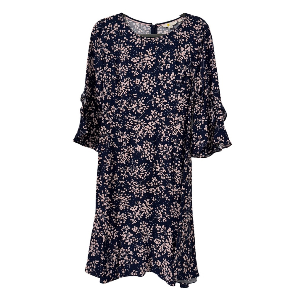 Boden Womens Indie Dress 4R Micro Floral Bell Sleeve Blue Pink Church‎ Modest